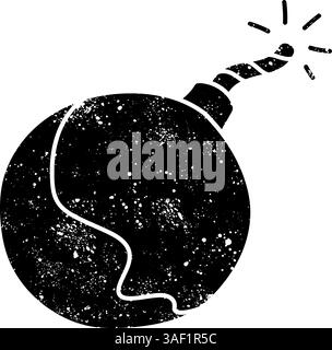 Explosive bomb black hand drawn icon in grunge look Stock Vector