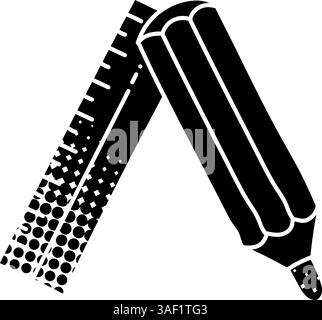 Pencil and ruler icon in halftone style. Grunge background vector ...