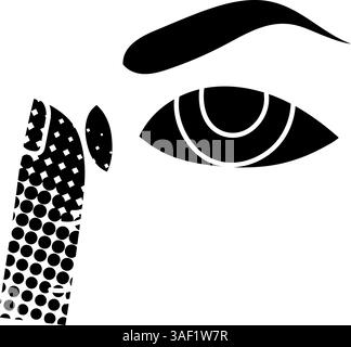 Contact lens application black hand drawn icon in halftone texture style Stock Vector