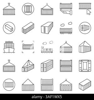 Shipping Container outline icons set - international logistics concept vector symbols collection Stock Vector