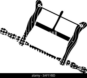 Vintage crosscut saw wood black hand drawn icon in halftone texture style Stock Vector