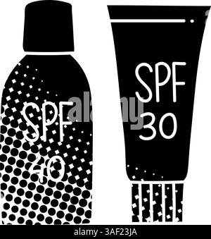 Sun protection cream products black hand drawn icon in halftone texture style Stock Vector