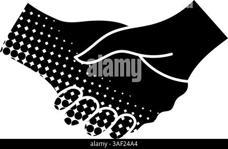 Hand shake and cross sign black hand drawn icon in halftone texture style Stock Vector