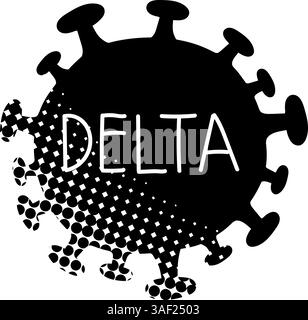 Delta variant coronavirus black hand drawn icon in halftone texture style Stock Vector