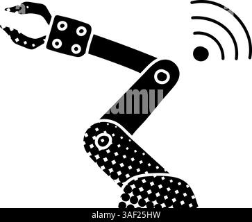 Wireless connected robotic arm black hand drawn icon in halftone texture style Stock Vector