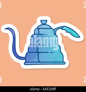 Coffee brewing water kettle color sticker Stock Vector
