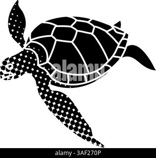 Sea turtle black hand drawn icon in halftone texture style Stock Vector
