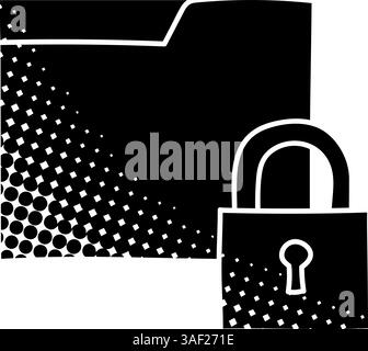 Folder lock black hand drawn icon in halftone texture style Stock Vector