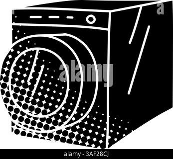 Electric washing machine black hand drawn icon in halftone texture style Stock Vector