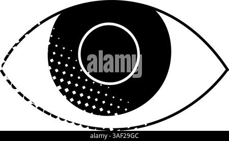 Eye black hand drawn icon in halftone texture style Stock Vector