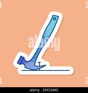 Hammer pulling nail color sticker Stock Vector