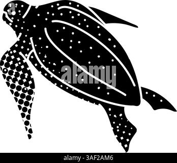 Leatherback sea turtle black hand drawn icon in halftone texture style Stock Vector