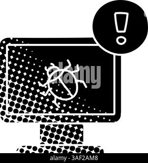 Computer bug black hand drawn icon in halftone texture style Stock Vector