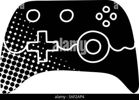 Game controller black hand drawn icon in halftone texture style Stock Vector