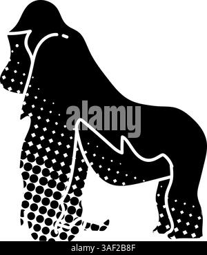 black hand drawn icon in halftone texture style orangutan Stock Vector