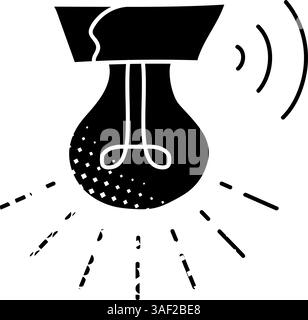 Light bulb lighting black hand drawn icon in halftone texture style Stock Vector