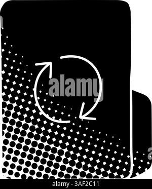 Sync folder black hand drawn icon in halftone texture style Stock Vector