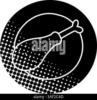 Chicken drum black hand drawn icon in halftone texture style Stock Vector