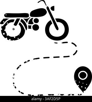 black hand drawn icon in halftone texture style map motorcycle route Stock Vector