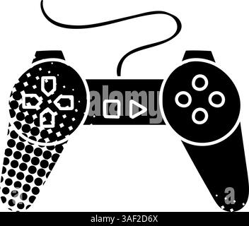 Game controller black hand drawn icon in halftone texture style Stock Vector