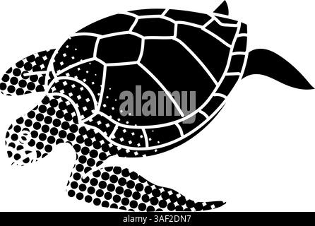 Sea turtle black hand drawn icon in halftone texture style Stock Vector