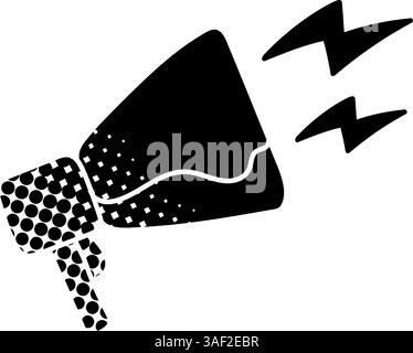 Megaphone loudspeaker black hand drawn icon in halftone texture style Stock Vector