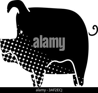 black hand drawn icon in halftone texture style pig Stock Vector