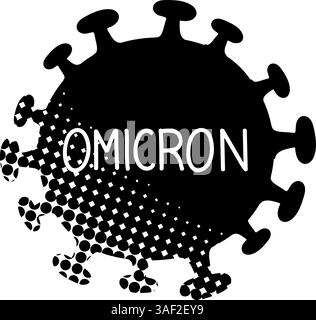 Omicron variant coronavirus black hand drawn icon in halftone texture style Stock Vector