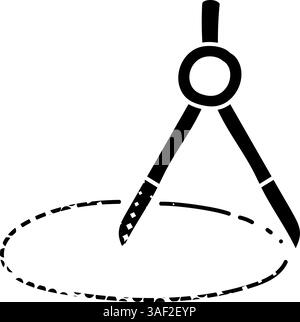 Drawing compass black hand drawn icon in halftone texture style Stock Vector