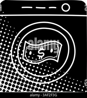 Money laundry black hand drawn icon in halftone texture style Stock Vector