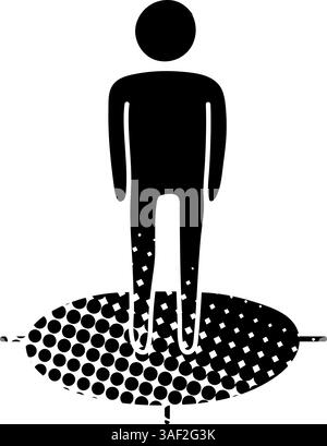 black hand drawn icon in halftone texture style map standing person direction icon Stock Vector