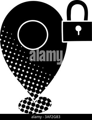 black hand drawn icon in halftone texture style map pin restricted area Stock Vector