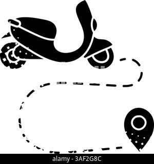 black hand drawn icon in halftone texture style map scooter route Stock Vector