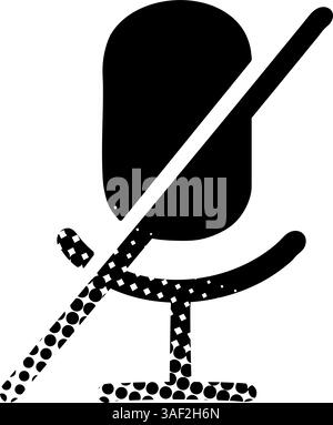 Microphone disabled black hand drawn icon in halftone texture style Stock Vector