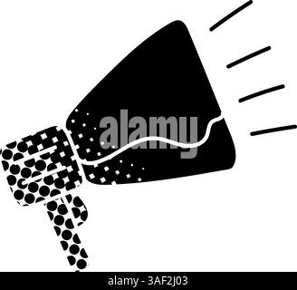 Megaphone loudspeaker black hand drawn icon in halftone texture style Stock Vector