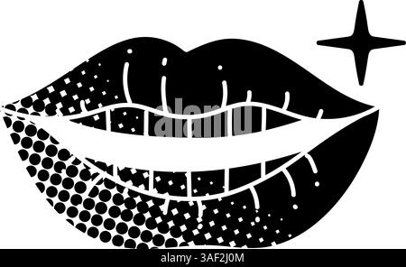 Smiling mouth and teeth black hand drawn icon in halftone texture style Stock Vector