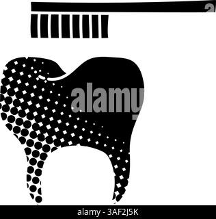 Toothbrush with tooth black hand drawn icon in halftone texture style Stock Vector