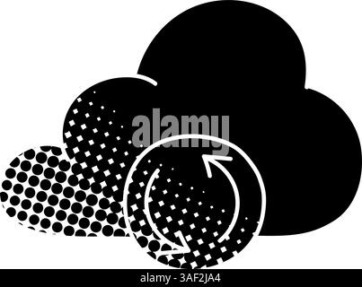 Cloud syncing black hand drawn icon in halftone texture style Stock Vector