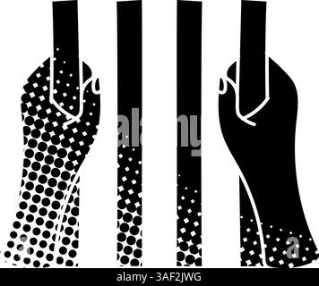 Jail bars black hand drawn icon in halftone texture style Stock Vector