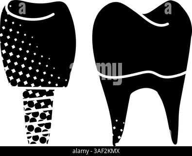 Denture false teeth black hand drawn icon in halftone texture style Stock Vector