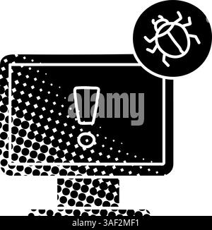Computer bug black hand drawn icon in halftone texture style Stock Vector