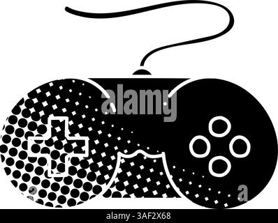 Game controller black hand drawn icon in halftone texture style Stock Vector