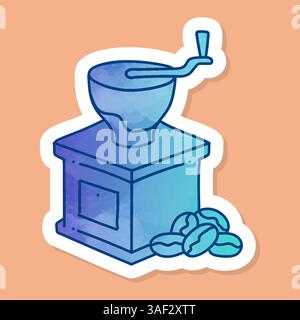 Coffee grinder tool color sticker Stock Vector