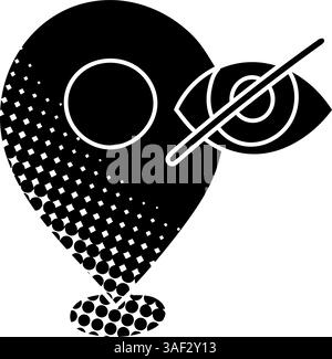 black hand drawn icon in halftone texture style map pin restricted area Stock Vector