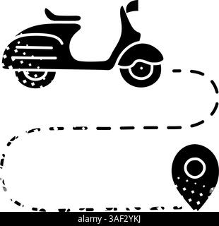 black hand drawn icon in halftone texture style map scooter route icon Stock Vector