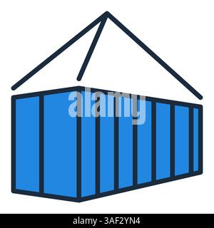 Blue Hanging Shipping Container vector colored icon or logo element Stock Vector