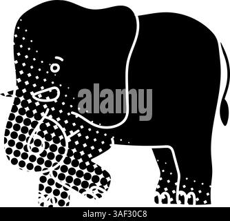 black hand drawn icon in halftone texture style elephant icon Stock Vector