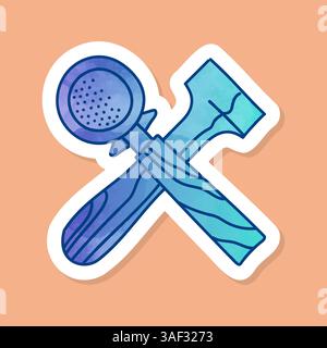 Coffee tamper and portafilter color sticker Stock Vector