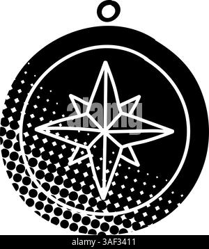 Vintage compass black hand drawn icon in halftone texture style Stock Vector