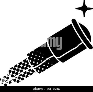 Telescope black hand drawn icon in halftone texture style Stock Vector
